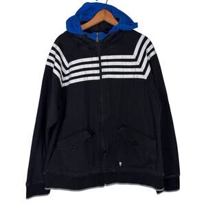 Hot Air Balloon Black White Striped Blue Retractable Hood Jacket    Size: 2X